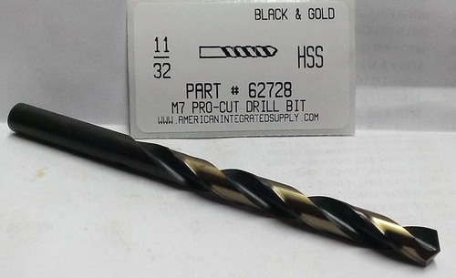 11/32 M7 HSS 135° SPLIT POINT BLACK & GOLD JOBBER DRILL BIT