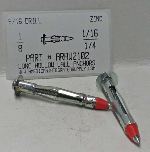 1/8 LONG HOLLOW WALL ANCHOR 5/16 DRILL 5/8-7/8 GRIP RANGE
