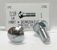 7/16-14X1 CARRIAGE BOLT FULLY THREADED A307 STEEL ZINC PLATED