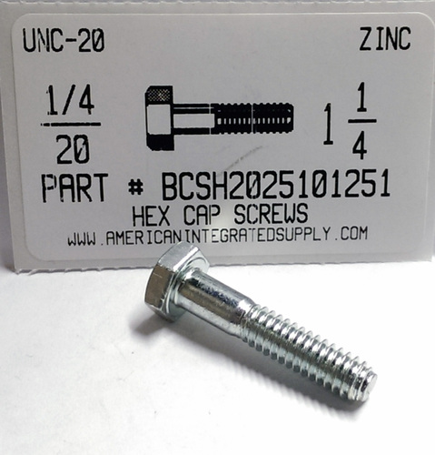 1/4-20X1-1/4 HEX HEAD CAP SCREW GRADE 2 STEEL ZINC PLATED (DISCONTINUED)