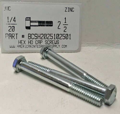 1/4-20X2-1/2 HEX HEAD CAP SCREW GRADE 2 STEEL ZINC PLATED (DISCONTINUED)