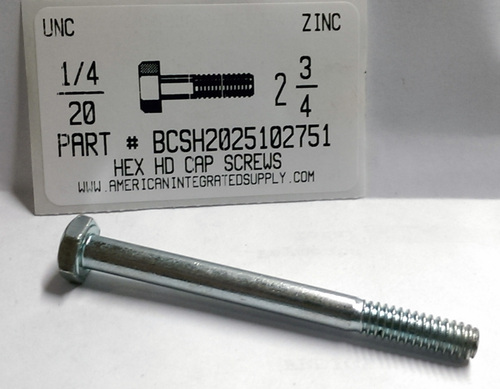 1/4-20X2-3/4 HEX HEAD CAP SCREW GRADE 2 STEEL ZINC PLATED (DISCONTINUED)