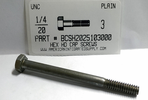 1/4-20X3 HEX HEAD CAP SCREW GRADE 2 STEEL PLAIN (DISCONTINUED)