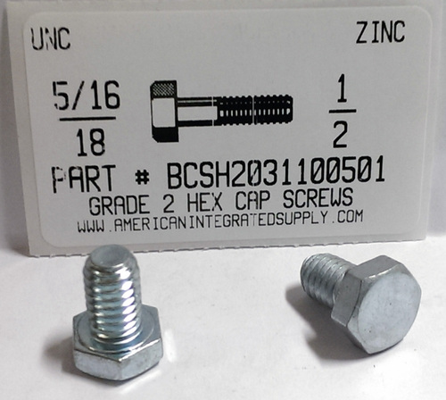 5/16-18X1/2 HEX HEAD CAP SCREW GRADE 2 STEEL ZINC PLATED (DISCONTINUED)