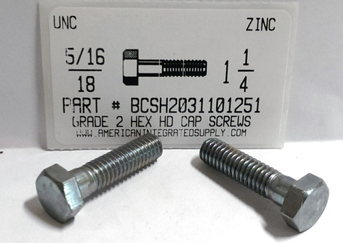 5/16-18X1-1/4 HEX HEAD CAP SCREW GRADE 2 STEEL ZINC PLATED (DISCONTINUED)