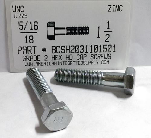 5/16-18X1-1/2 HEX HEAD CAP SCREW GRADE 2 ZINC PLATED (DISCONTINUED)