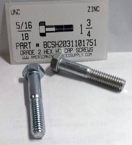 5/16-18X1-3/4 HEX HEAD CAP SCREW GRADE 2 STEEL ZINC PLATED (DISCONTINUED)