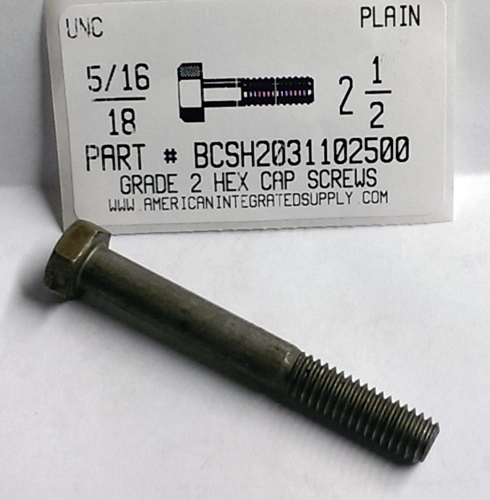 5/16-18X2-1/2 HEX HEAD CAP SCREW GRADE 2 STEEL PLAIN (DISCONTINUED)