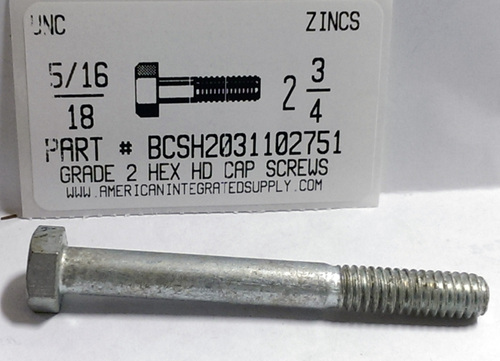5/16-18X2-3/4 HEX HEAD CAP SCREW GRADE 2 STEEL ZINC PLATED (DISCONTINUED)