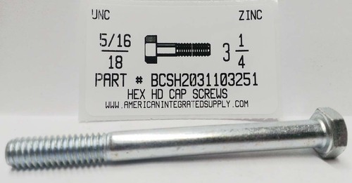 5/16-18X3-1/4 HEX HEAD CAP SCREW GRADE 2 STEEL ZINC PLATED (DISCONTINUED)