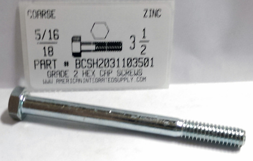 5/16-18X3-1/2 HEX HEAD CAP SCREW GRADE 2 ZINC PLATED (DISCONTINUED)