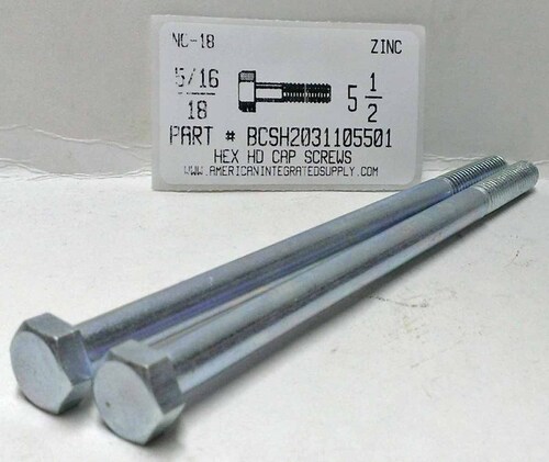 5/16-18X5-1/2 HEX HEAD CAP SCREW GRADE 2 STEEL ZINC PLATED (DISCONTINUED)