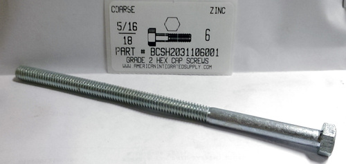 5/16-18X6 HEX HEAD CAP SCREW GRADE 2 STEEL ZINC PLATED (DISCONTINUED)