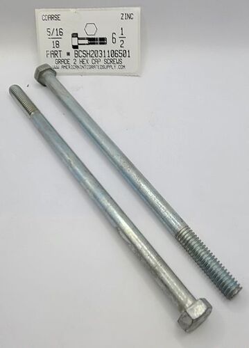 5/16-18X6-1/2 HEX HEAD CAP SCREW GRADE 2 STEEL ZINC PLATED (DISCONTINUED)