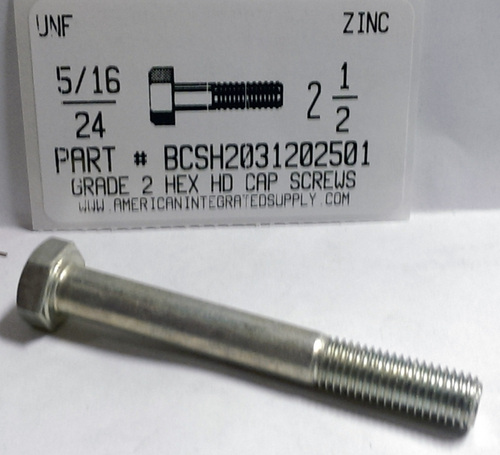 5/16-24X2-1/2 HEX HEAD CAP SCREW GRADE 2 STEEL ZINC PLATED (DISCONTINUED)