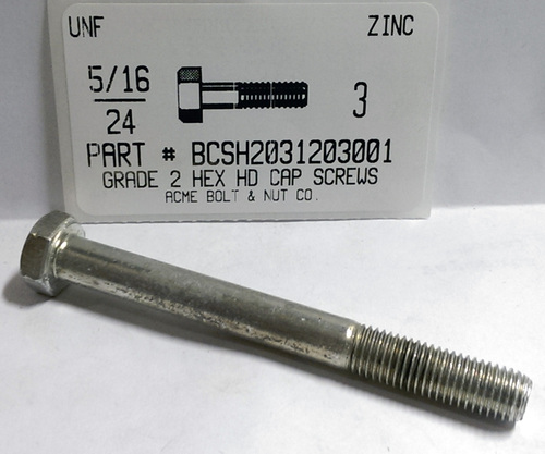 5/16-24X3 HEX HEAD CAP SCREW GRADE 2 STEEL ZINC PLATED (DISCONTINUED)
