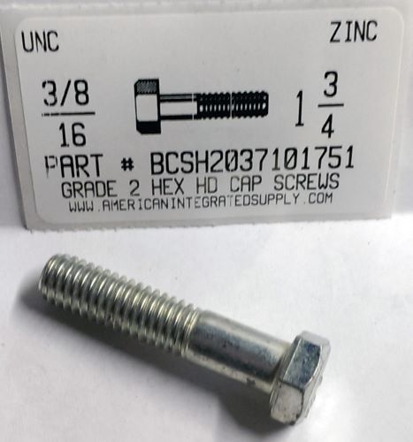 3/8-16X1-3/4 HEX HEAD CAP SCREW GRADE 2 STEEL ZINC PLATED (DISCONTINUED)
