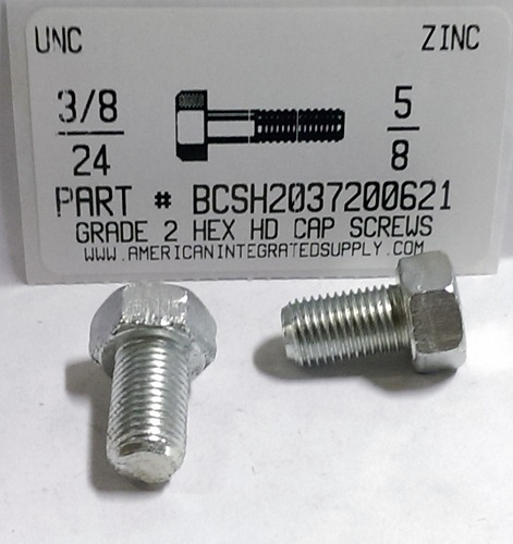 3/8-24X5/8 HEX HEAD CAP SCREW GRADE 2 STEEL ZINC PLATED (DISCONTINUED)