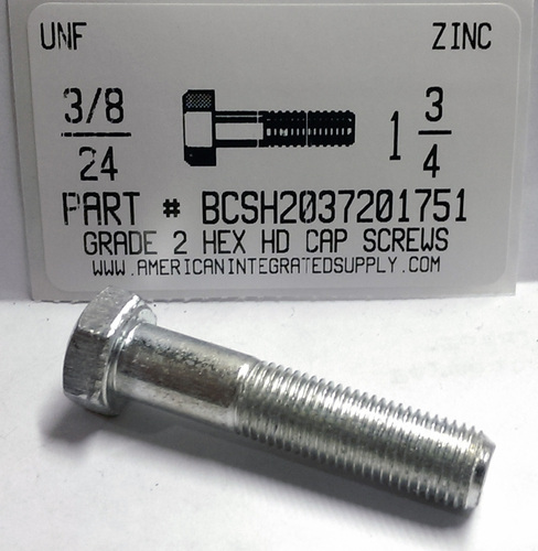 3/8-24X1-3/4 HEX HEAD CAP SCREW GRADE 2 STEEL ZINC PLATED (DISCONTINUED)