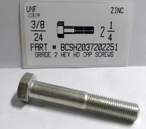 3/8-24X2-1/4 HEX HEAD CAP SCREW GRADE 2 STEEL ZINC PLATED (DISCONTINUED)
