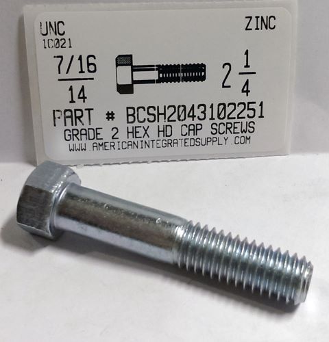 7/16-14X2-1/4 HEX HEAD CAP SCREW GRADE 2 STEEL ZINC PLATED (DISCONTINUED)