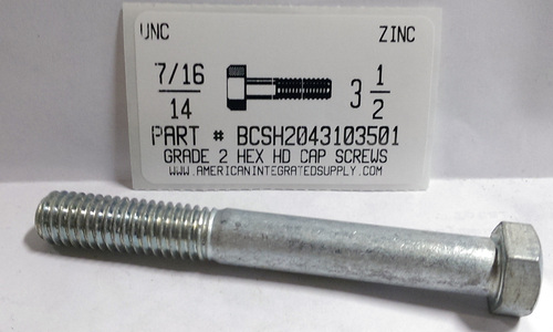 7/16-14X3-1/2 HEX HEAD CAP SCREW GRADE 2 STEEL ZINC PLATED (DISCONTINUED)