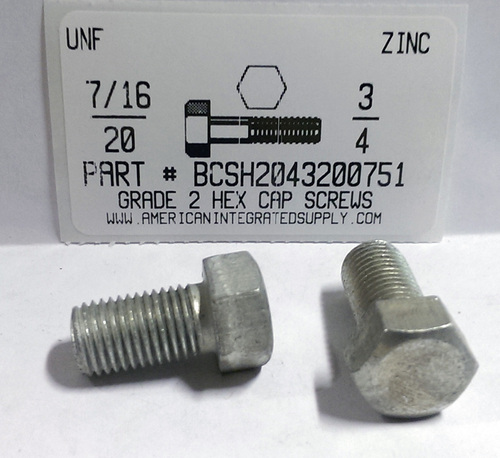 7/16-20X3/4 HEX HEAD CAP SCREW GRADE 2 STEEL ZINC PLATED (DISCONTINUED)
