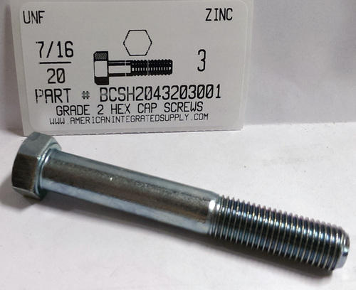 7/16-20X3 HEX HEAD CAP SCREW GRADE 2 STEEL ZINC PLATED (DISCONTINUED)