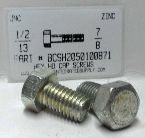 1/2-13X7/8 HEX HEAD CAP SCREW GRADE 2 STEEL ZINC PLATED (DISCONTINUED)