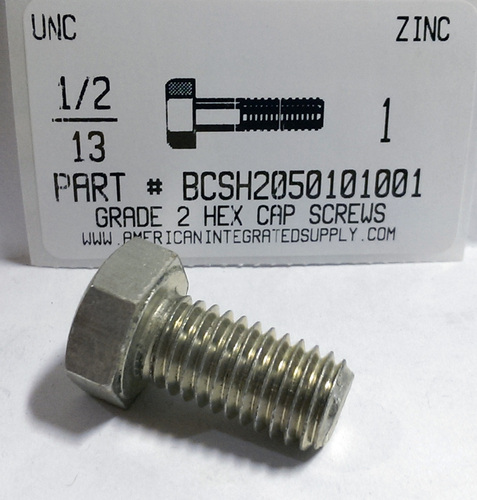1/2-13X1 HEX HEAD CAP SCREW GRADE 2 STEEL ZINC PLATED (DISCONTINUED)