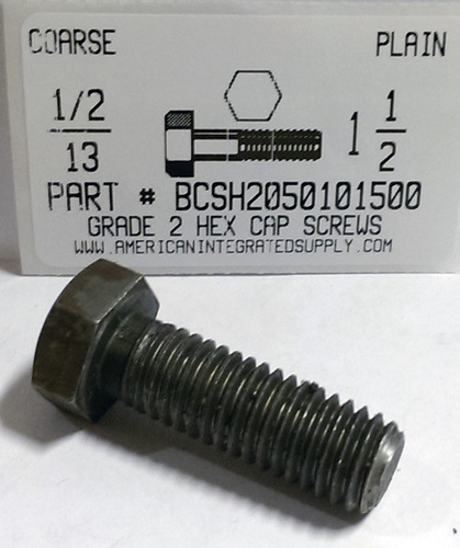 1/2-13X1-1/2 HEX HEAD CAP SCREW GRADE 2 STEEL PLAIN (DISCONTINUED)