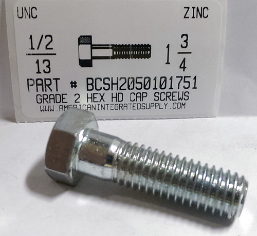 1/2-13X1-3/4 HEX HEAD CAP SCREW GRADE 2 STEEL ZINC PLATED (DISCONTINUED)