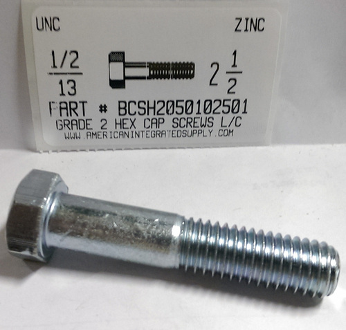 1/2-13X2-1/2 HEX HEAD CAP SCREW GRADE 2 STEEL ZINC PLATED (DISCONTINUED)
