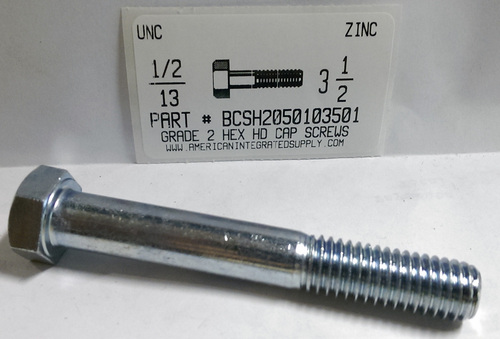 1/2-13X3-1/2 HEX HEAD CAP SCREW GRADE 2 STEEL ZINC PLATED (DISCONTINUED)