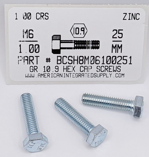 M6-1.00X25mm HEX HEAD CAP SCREW 10.9 STEEL ZINC D933