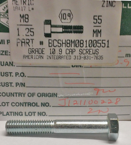 M8-1.25X55MM HEX HEAD CAP SCREW 10.9 STEEL ZINC D931