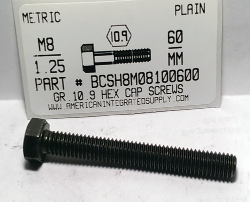 M8-1.25X60mm HEX HEAD CAP SCREW FULLY THREADED 10.9 STEEL PLAIN D933