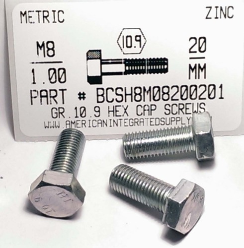 M8-1.00X20mm HEX HEAD CAP SCREW 10.9 STEEL ZINC D961