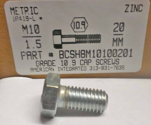 M10-1.50X20mm HEX HEAD CAP SCREW 10.9 STEEL ZINC D933