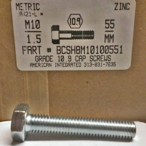 M10-1.50X55MM HEX HEAD CAP SCREW 10.9 STEEL ZINC D931