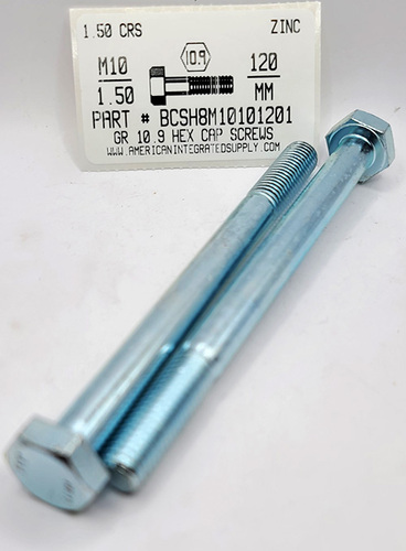 M10-1.50X120mm HEX HEAD CAP SCREW 10.9 STEEL ZINC D931