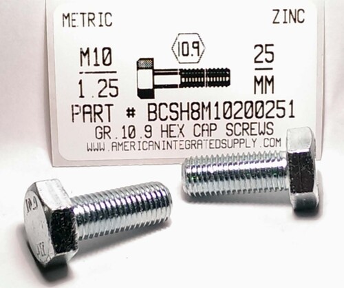 M10-1.25X25mm HEX HEAD CAP SCREW 10.9 STEEL ZINC D961