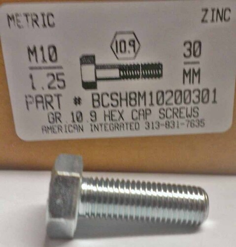 M10-1.25X30mm HEX HEAD CAP SCREW 10.9 STEEL ZINC D961