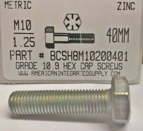 M10-1.25X40mm HEX HEAD CAP SCREW 10.9 STEEL ZINC D961