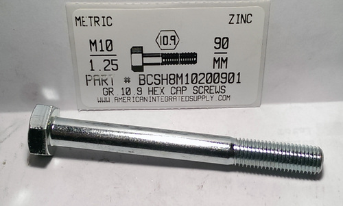 M10-1.25X90mm HEX HEAD CAP SCREW 10.9 STEEL ZINC D960