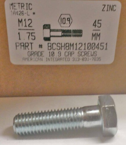 M12-1.75X45mm HEX HEAD CAP SCREW 10.9 STEEL ZINC D933