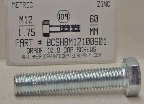 M12-1.75X60MM HEX HEAD CAP SCREW 10.9 STEEL ZINC D931