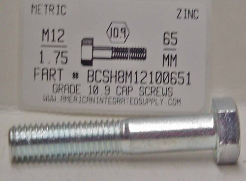 M12-1.75X65mm HEX HEAD CAP SCREW 10.9 STEEL ZINC D931