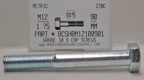 M12-1.75X90mm HEX HEAD CAP SCREW 10.9 STEEL ZINC D931
