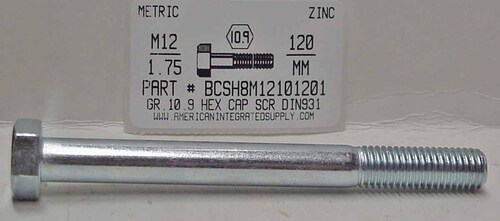M12-1.75X120mm HEX HEAD CAP SCREW 10.9 STEEL ZINC D931